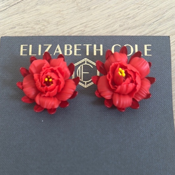 ELIZABETH COLE - Vibrant Red and Yellow Floral Pierced Earrings - never worn - Picture 2 of 6